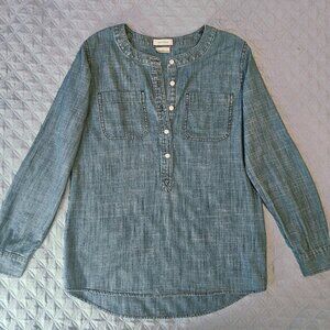 Van Heusen Women's Pullover Shirt Chambray Denim Tunic Top Cotton Size Small